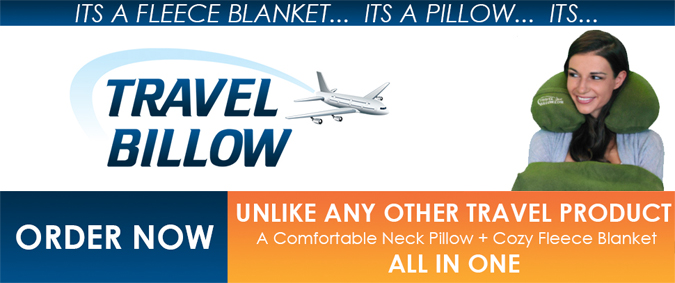 The revolutionary new Travel Billow is a travel pillow and fleeece blanket all-in-one.